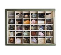 Colección de 30 Minerales del Mundo Premium en Caja de Madera Natural - Minerales Reales educativos de Gran tamaño con Hoja de descripción. Kit Geología para niños