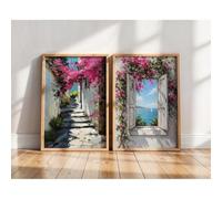 Colección de arte mural de la costa mediterránea, póster rosa, estilo bohemio, decoración para sala de estar y dormitorio (70x100cm - 2 piezas)