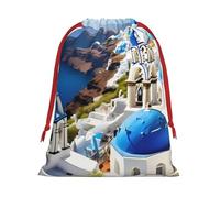 Colección de bolsas de regalo con cordón de impresión de vista al mar de la isla griega, bolsas de regalo de cumpleaños, Navidad, regalos de fiesta