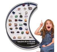 Colección De Cristales Naturales - Y Piedras Preciosas Para La Decoración | Conjunto De Piedras Preciosas Y Cristales, 32 Colecciones De Especímenes Minerales En Forma De Luna, Expositor De