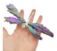 Colección de decoración de libélula de turmalina azul galvanizada natural, escultura de vidrio para pared de libélula al aire libre para mujeres (cuerpo de plata arcoíris), buenos regalos para mujere