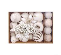 Colección de decoración navideña de 38 piezas con bolas y flores flocadas y hebilla de metal para colgar en árboles, puertas, ventanas y paredes (blanco roto)