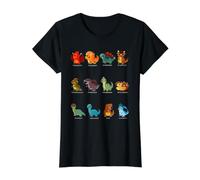 Colección de Especies de Dinosaurios de Dibujos Animados Lindos Animales prehistóricos Camiseta gráfica económica, Mujer, Negro, L