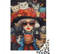 Colección de Gatos Patrón Floral Puzzle de 1000 Piezas Puzzle para Adultos Relajación Decoración Regalo 70x50cm/1000pcs
