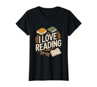 Colección de lectores para Amantes de los Libros I Love Reading Camiseta gráfica económica, Mujer, Negro, L