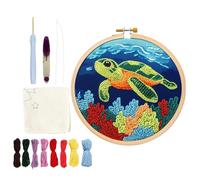 Colección De Obras De Arte De Punzonado Con Agujas: Lienzo Con Patrón De Contorno De Reptiles Marinos, Ensamblaje Manual De Creación De Bucles De Fibra, Paquete De Aprendizaje De Decoración Textil, Co