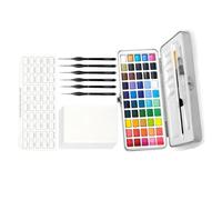 Colección de pintura de 50 colores, paleta de metal, compartimentos de mezcla, juego de pinceles, opción práctica para artistas aficionados, uso de viajes, pintura de cafetería, paleta de acuarela