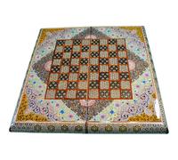 Colección de tableros de ajedrez de backgammon hechos a mano de madera con incrustaciones pintadas a mano, incluye estuche protector, dados y fichas de madera, 50 x 50 cm, 3,5 kg (F03)