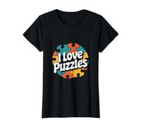 Colección I Love Puzzles Enthusiast Camiseta gráfica económica, Mujer, Negro, L