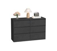 VASAGLE Colección Kailyn - Cómoda de 6 Cajones para Dormitorio, Armario de Almacenamiento, Mueble para Ropa, 40 x 119,4 x 75 cm, Estilo Moderno, Negro Ébano LTS616B01
