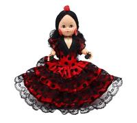 Colección Muñeca Edición Limitada Sintra 35 cm. Folk Artesaní. Vestido típico andaluz español con flor (Vestido rojo con lunares negros)