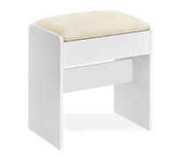 VASAGLE Kailyn Colección - Taburete de Tocador, Taburete de Maquillaje, Tapizado de Terciopelo, Reposapiés con Almohadilla Antideslizante, Dormitorio, Entrada, Blanco Mate y Blanco Crema RDS001WD01