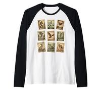 Colección Vintage Cryptid Stamp Bigfoot Yeti Mothman Camiseta Manga Raglan