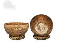 Colecciones Amilav Cuencos de canto de Buda grabados hechos a mano, cuenco de canto hecho a mano con tallado fino, cuenco de canto tibetano con almohada y piruleta, curación espiritual y meditación