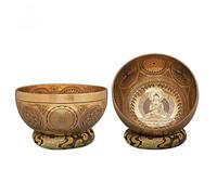Colecciones Amilav Cuencos de canto de Buda grabados hechos a mano, cuenco de canto hecho a mano con tallado fino, cuenco de canto tibetano con almohada y piruleta, curación espiritual y meditación