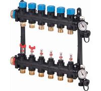 Colector con caudalímetro FM Vario M 2xG3/4 Euro, conexión derecha o izquierda G1 con junta de estanqueidad, separación circuitos de 50 milímetros, color negro (referencia 1085944)