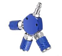Colector de aire de 3 vías NPT de 1/4 pulgadas con estilo hexagonal 3 acopladores rápidos de latón Divisor de aire adecuado para herramientas neumáticas y uso de línea de aire (azul)