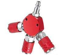 Colector de aire NPT de 3 vías de 1/4 pulgadas con latón 3 acopladores rápidos divisor de aire estilo hexagonal compatible con conectores tipo M D e I M (rojo)