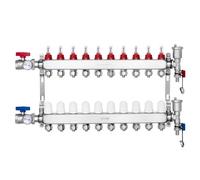 VEVOR Colector de Calor Radiante de 10 Derivaciones de Acero Inoxidable SUS304 para Calefacción por Suelo Radiante Hidrónico, Colector de Tubería PEX, con Adaptadores, 680 x 370 x 110 mm, 0-5 L/min
