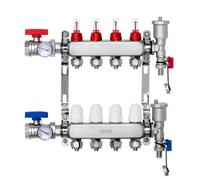 Colector de calor radiante de 4 derivaciones VEVOR, colector de tubería PEX de 1/2", colector PEX de acero inoxidable para calefacción por suelo radiante hidrónico, kit de colector PEX de calor radian