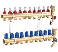 Colector para Suelo Radiante de Latón con 10 Salidas/Retornos | Incluye Caudalímetro para Control Preciso | Alta Resistencia y Durabilidad | NOYON & THIEBAULT