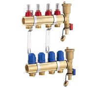 Colector para Suelo Radiante de Latón con 4 Salidas/Retornos | Incluye Caudalímetro para Control Preciso | Alta Resistencia y Durabilidad | NOYON & THIEBAULT