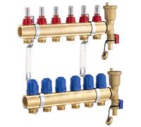 Colector para Suelo Radiante de Latón con 6 Salidas/Retornos | Incluye Caudalímetro para Control Preciso | Alta Resistencia y Durabilidad | NOYON & THIEBAULT