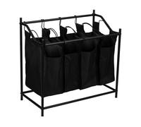 [en.casa] Colectores de la Ropa 4 Bolsas Extraíbles Sucia Clasificador de Lavandería Útil Cesto de Colada Metal/Poliéster 75 x 78 x 40 cm Negro