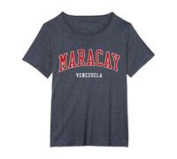 Colegio Maracay, Venezuela, Estilo Universitario Camiseta, Mujer Tallas Grandes, Azul Jaspeado, 1XL Grande