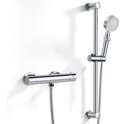 Coleniny Set Ducha Termostática, Grifo Termostático Ducha con Ducha de Mano 5 Modos de Chorro, Barra Altura Ajustable, Manguera de 1,5 m, Cromado