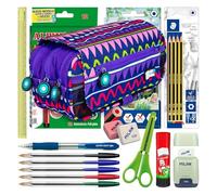 ColePack Design - Estuche Portatodo Triple con 3 Cremalleras y Material Escolar de Primeras Marcas Incluido (BB_ZigZag)