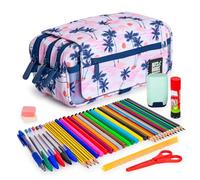 ColePack Design - Lote de Estuche Portatodo Triple con 3 Cremalleras y Material Escolar de Primeras Marcas Incluido (Sunset)