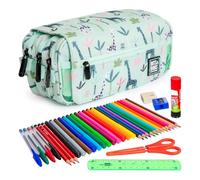 ColePack Design - Lote de Estuche Portatodo Triple con 3 Cremalleras y Material Escolar de Primeras Marcas Incluido (Jungle)