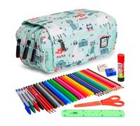ColePack Design - Lote de Estuche Portatodo Triple con 3 Cremalleras y Material Escolar de Primeras Marcas Incluido (Party)