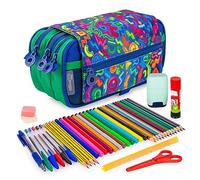 ColePack Design - Lote de Estuche Portatodo Triple con 3 Cremalleras y Material Escolar de Primeras Marcas Incluido (Urban)