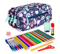 ColePack Design - Lote de Estuche Portatodo Triple con 3 Cremalleras y Material Escolar de Primeras Marcas Incluido (Princess)