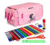 ColePack Design - Lote de Estuche Portatodo Triple con 3 Cremalleras y Material Escolar de Primeras Marcas Incluido (MFBabyCart)