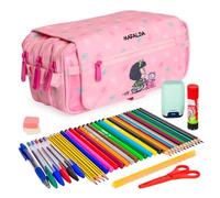 ColePack Design - Lote de Estuche Portatodo Triple con 3 Cremalleras y Material Escolar de Primeras Marcas Incluido (MF BabyCart)