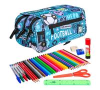 ColePack Design - Lote de Estuche Portatodo Triple con 3 Cremalleras y Material Escolar de Primeras Marcas Incluido (Hero)