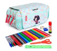 ColePack Design - Lote de Estuche Portatodo Triple con 3 Cremalleras y Material Escolar de Primeras Marcas Incluido (MFPijama)