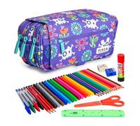 ColePack Design - Lote de Estuche Portatodo Triple con 3 Cremalleras y Material Escolar de Primeras Marcas Incluido (Pirate)