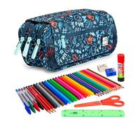 ColePack Design - Lote de Estuche Portatodo Triple con 3 Cremalleras y Material Escolar de Primeras Marcas Incluido (Peace)