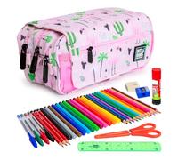 ColePack Design - Lote de Estuche Portatodo Triple con 3 Cremalleras y Material Escolar de Primeras Marcas Incluido (Tropical)