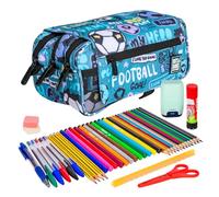 ColePack Design - Lote de Estuche Portatodo Triple con 3 Cremalleras y Material Escolar de Primeras Marcas Incluido (Hero)