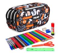 ColePack Eco - Lote de Estuche Portatodo Triple con 3 Cremalleras y Material Escolar de Primeras Marcas Incluido (Fingers)