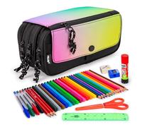 ColePack Eco - Lote de Estuche Portatodo Triple con 3 Cremalleras y Material Escolar de Primeras Marcas Incluido (Eco Sunset)