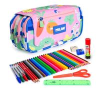 ColePack Eco - Lote de Estuche Portatodo Triple con 3 Cremalleras y Material Escolar de Primeras Marcas Incluido (GreenGrow)