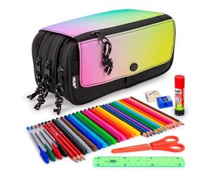 ColePack Eco - Lote de Estuche Portatodo Triple con 3 Cremalleras y Material Escolar de Primeras Marcas Incluido (Eco Sunset)