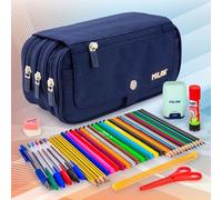 ColePack Lote de Estuche Portatodo Triple con 4 Cremalleras y Material Escolar de Primeras Marcas Incluido (ML1918)