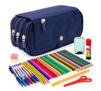 ColePack M1918 - Lote de Estuche Portatodo Triple con 3 Cremalleras y Material Escolar de Primeras Marcas Incluido (CPM-1918A)